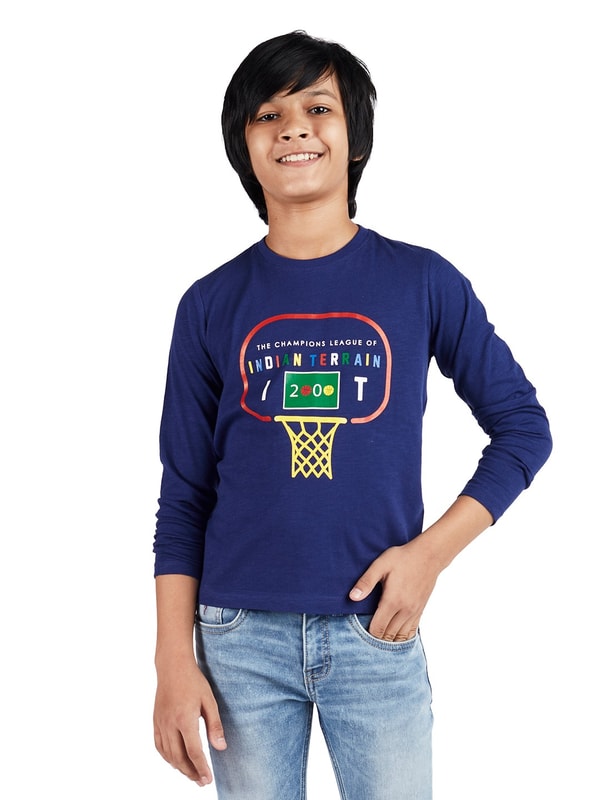 Boys Ink Blue Solid Crew neck T-shirt